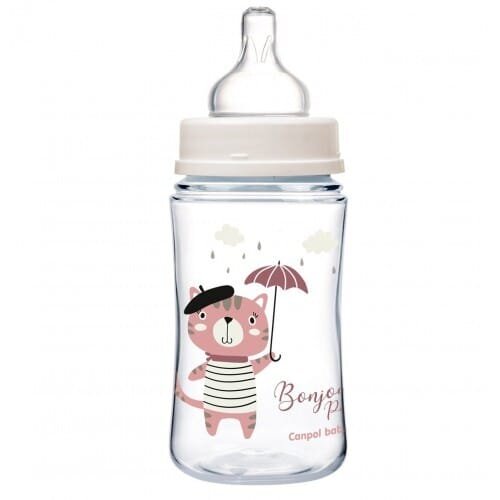 Пляшечка Canpol Babies Easystart Bonjour Paris 35/232_pin антиколікова з широким отвором, рожева, 240 мл